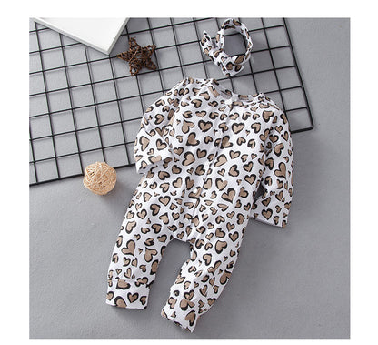 Baby Leopard Print Long Sleeve Rompers