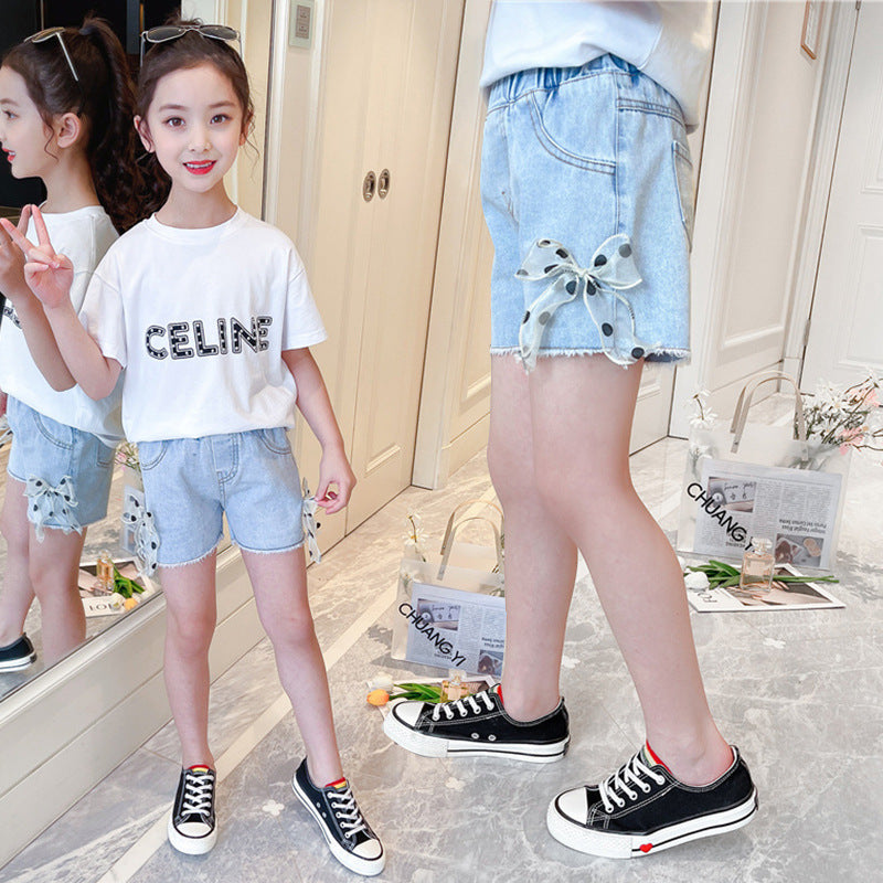 Girls' Denim Shorts Summer Bow Shorts