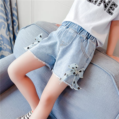 Girls' Denim Shorts Summer Bow Shorts