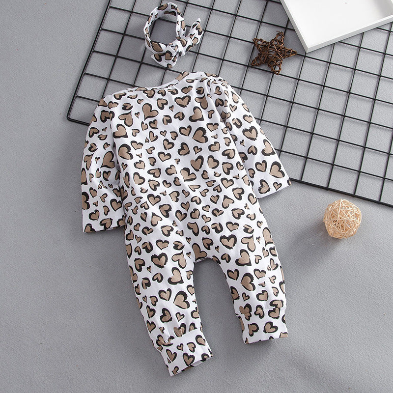 Baby Leopard Print Long Sleeve Rompers